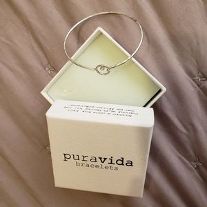 Pura Vida Silver Cuff Bracelet,circle white stone